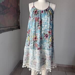 linen blend babydoll dress fairycore lace floral slip dress S Hayden